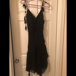 🌹Black chiffon beaded formal dress, flowy hemline